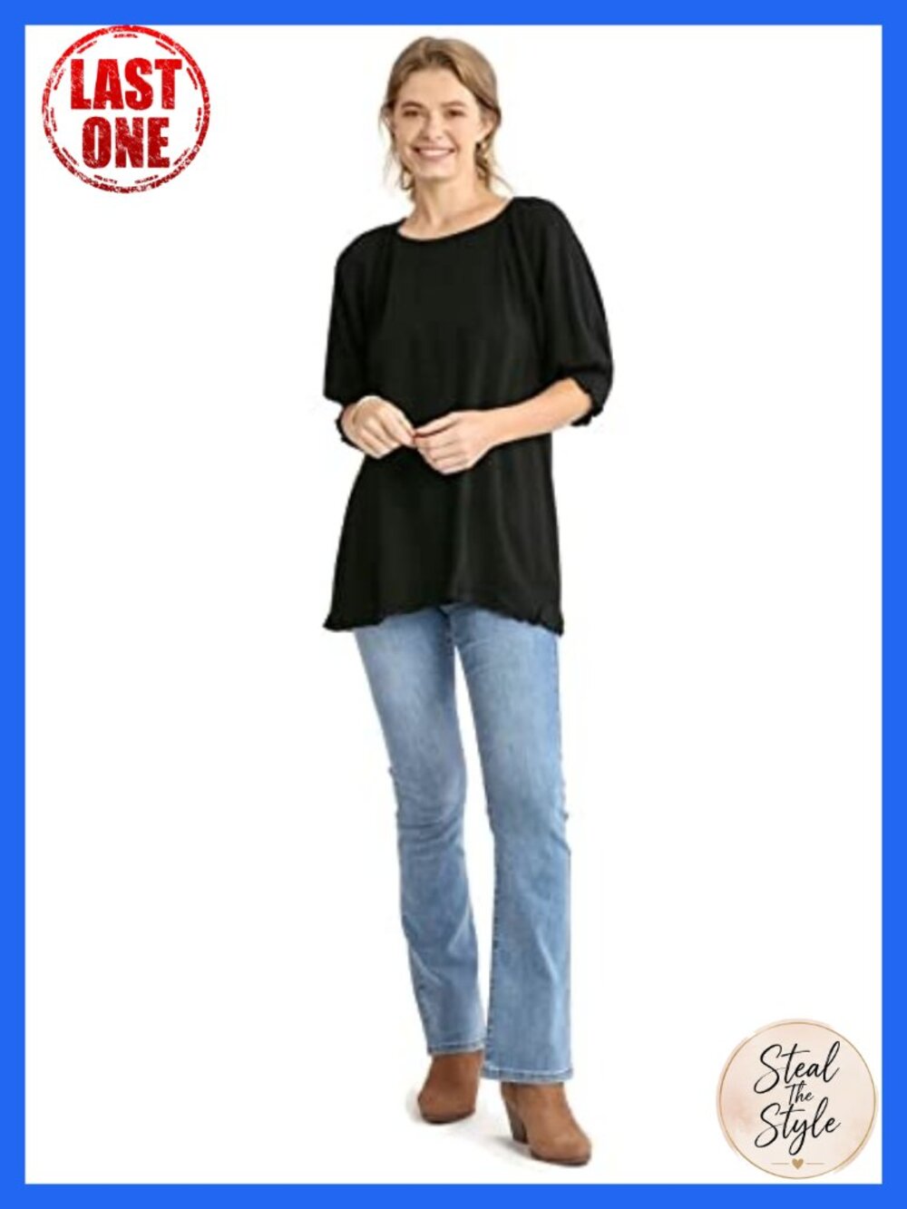Women's Frayed Balloon Sleeve Tunic Top A-Line Peasant Blouse Linen Cotton